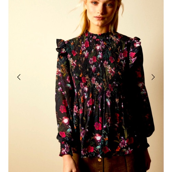 Ted Baker Enyya Fern Forest High Neck Smock Top 4 - Picture 2 of 6